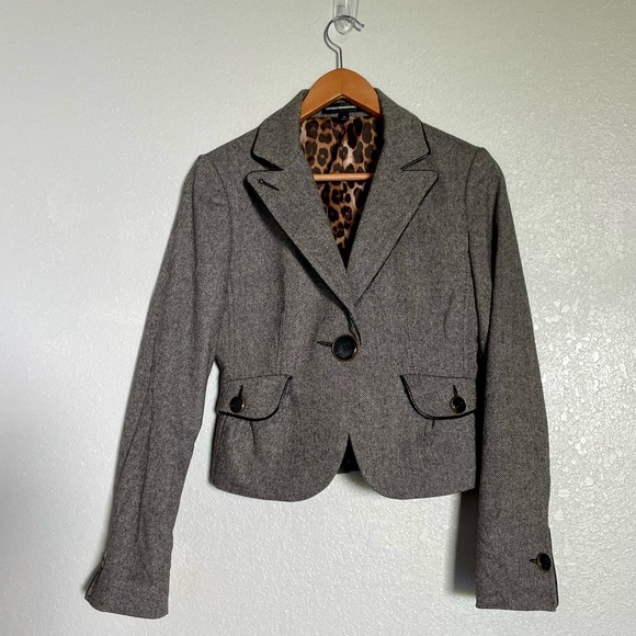 Express Wool Blend Gray Jacket Blazer and Skirt 2 pc Suit - Picture 3 of 11